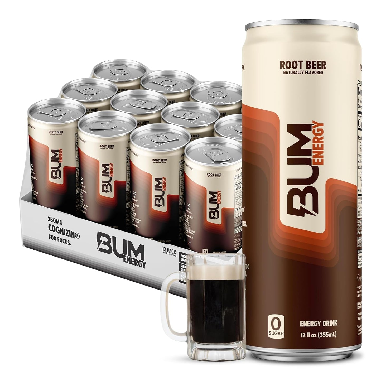 BUM Energy Energy Drink|Root Beer-(12 Drinks, 12 Fl. Oz. Each)