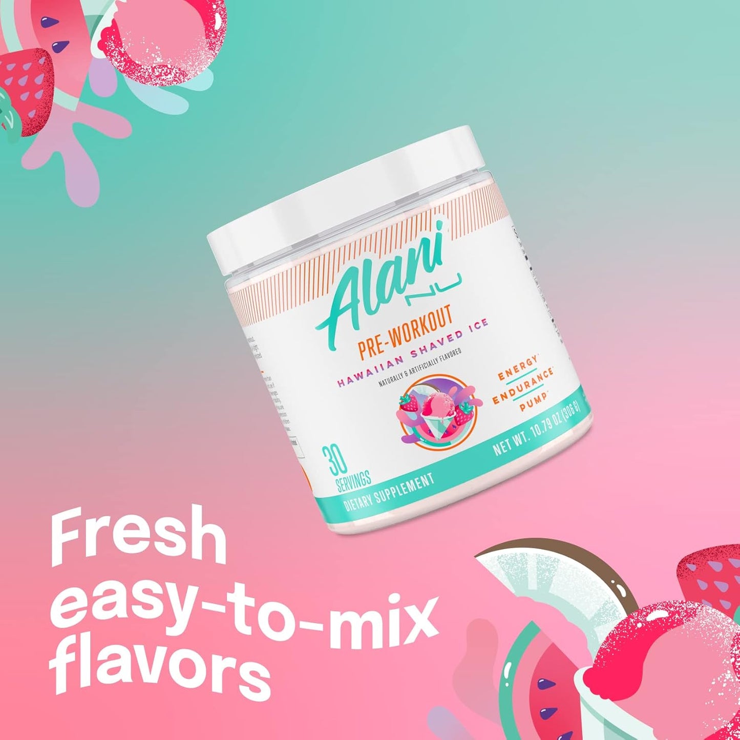 Alani Nu Pre Workout Powder Hawaiian Shaved Ice | Amino Energy Boost | Endurance Supplement | Sugar Free | 200mg Caffeine | L-Theanine, Beta-Alanine, Citrulline-30 Serving-(10 pack of Jar)