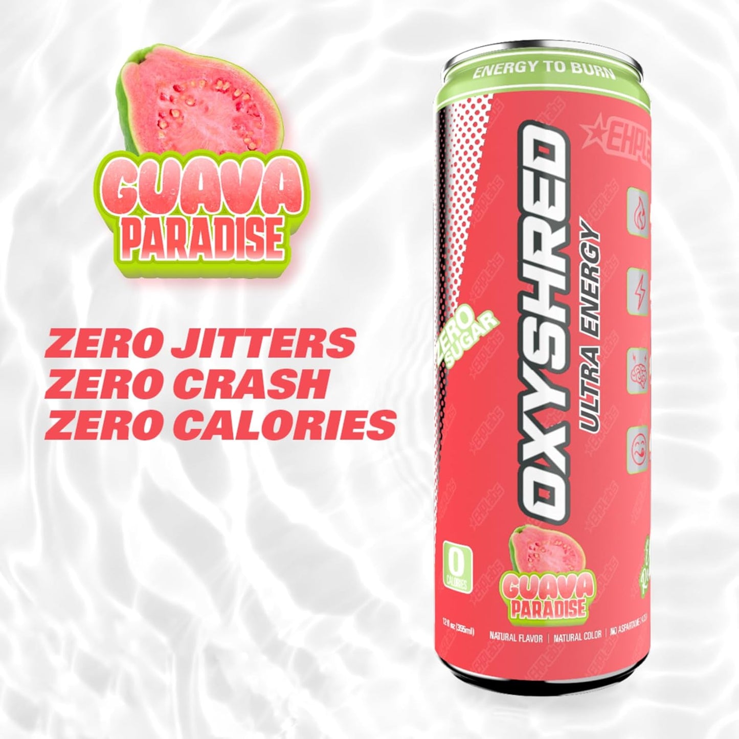 EHP Labs|OxyShred Energy Drink| with L-Carnitine|Guava Paradise|12 Drinks, 12 Fl Oz. Each)