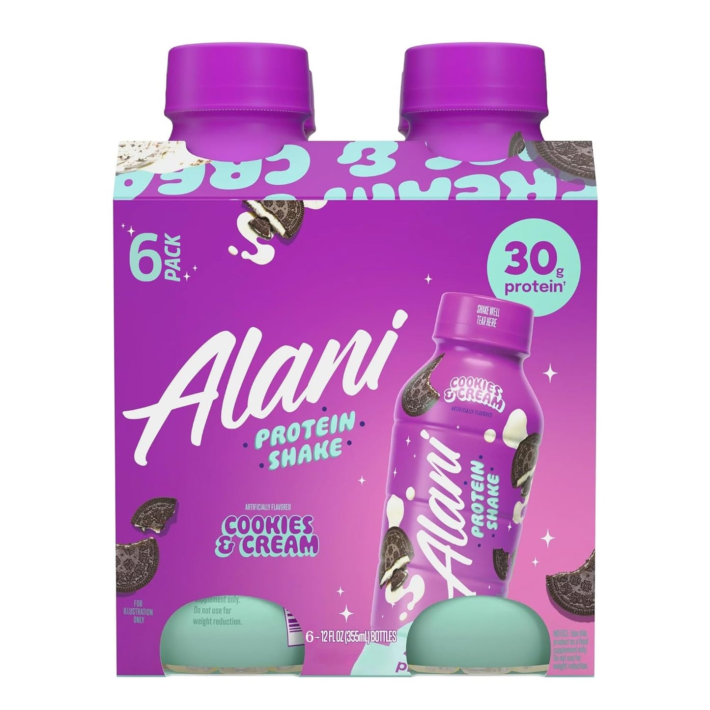 Alani Cookies & Cream Protein Shake|30g Protein, 12 Fl Oz Bottles (Pack of 4)