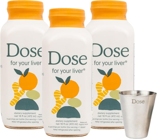 DOSE for Your Liver Cleanse Detox & Repair, Organic Milk Thistle Supplement with Turmeric, Dandelion, Ginger, and Orange, Promotes Optimal Liver Function,16oz Bottle, 3 Pack (3 Weeks Supply)