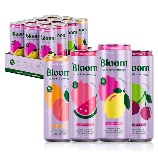 Bloom Nutrition Sparkling Energy Drink | Variety Pack( 12 Pack-12oz)