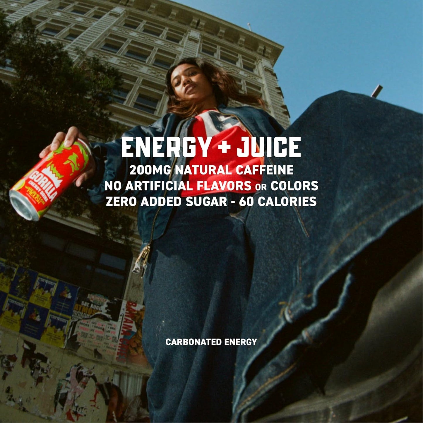 Gorilla Energy Drink, Watermelon Melon, 200mg Natural Caffeine, L-Theanine, Taurine, Ginseng, Acetyl L-Carnitine, No Added Sugar and No Artificial Colors, Real Fruit Juice Squeezed & Concentrated, 12 Pack