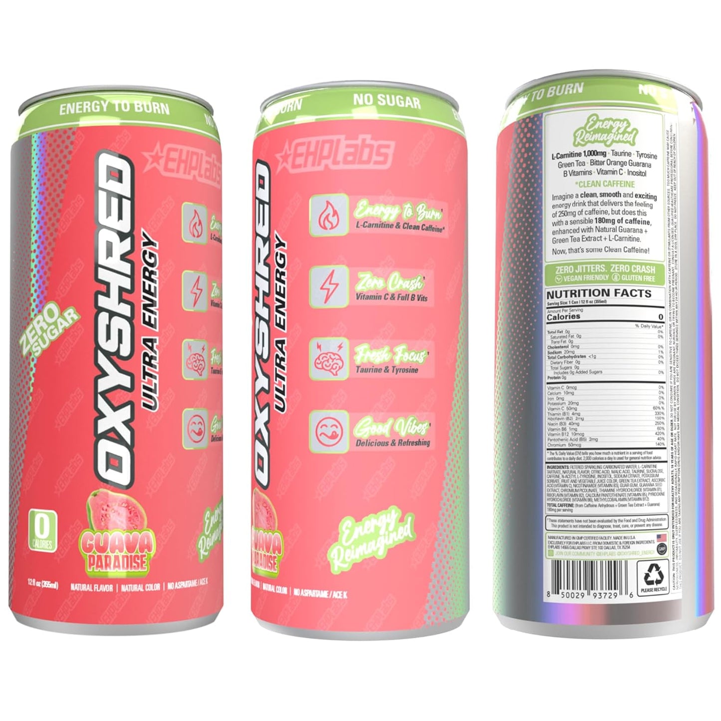 EHP Labs|OxyShred Energy Drink| with L-Carnitine|Guava Paradise|12 Drinks, 12 Fl Oz. Each)