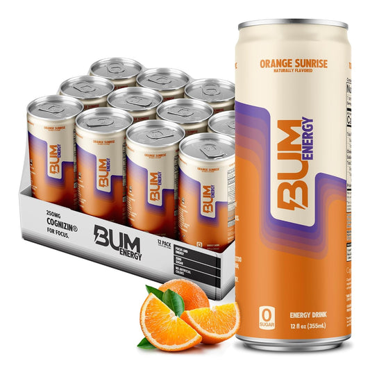 BUM Energy Drink|Orange Sunrise Flavor-(12 Drinks, 12 Fl. Oz. Each)