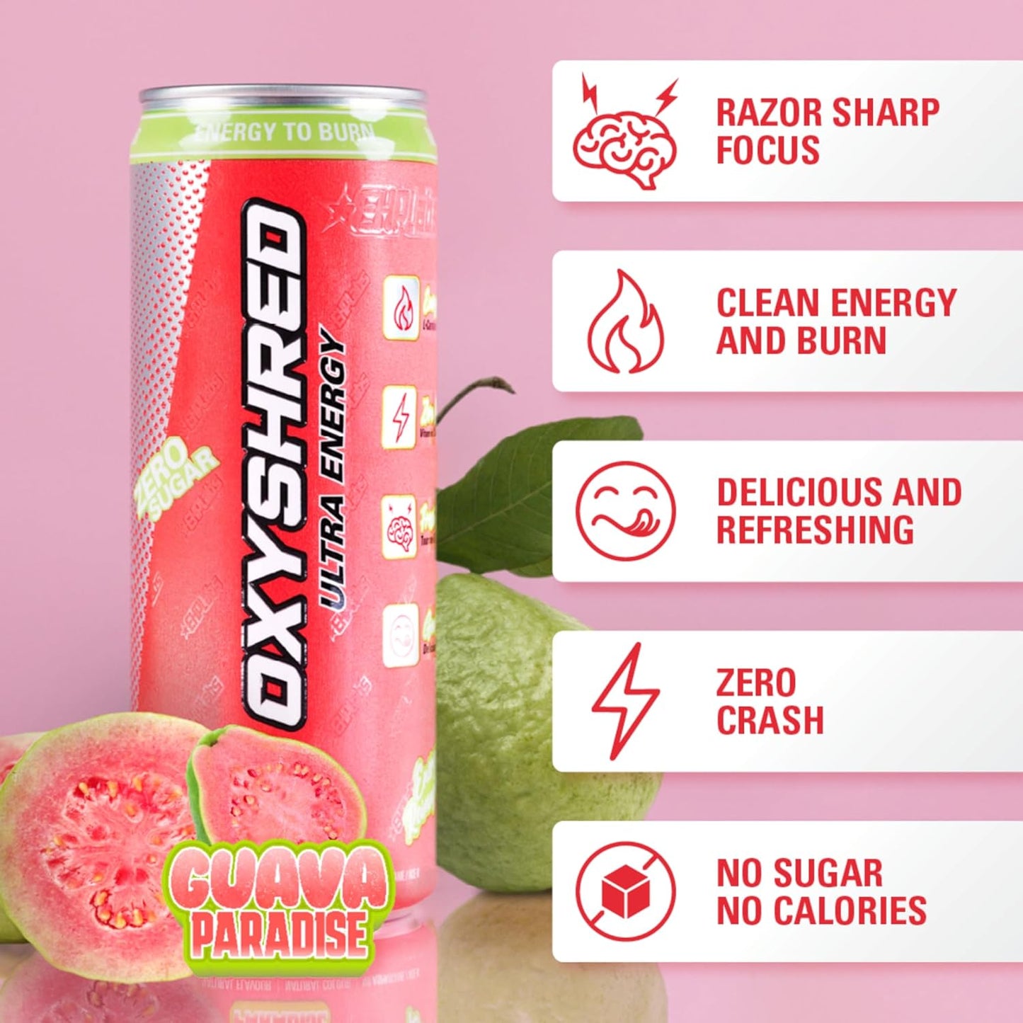 EHP Labs|OxyShred Energy Drink| with L-Carnitine|Guava Paradise|12 Drinks, 12 Fl Oz. Each)