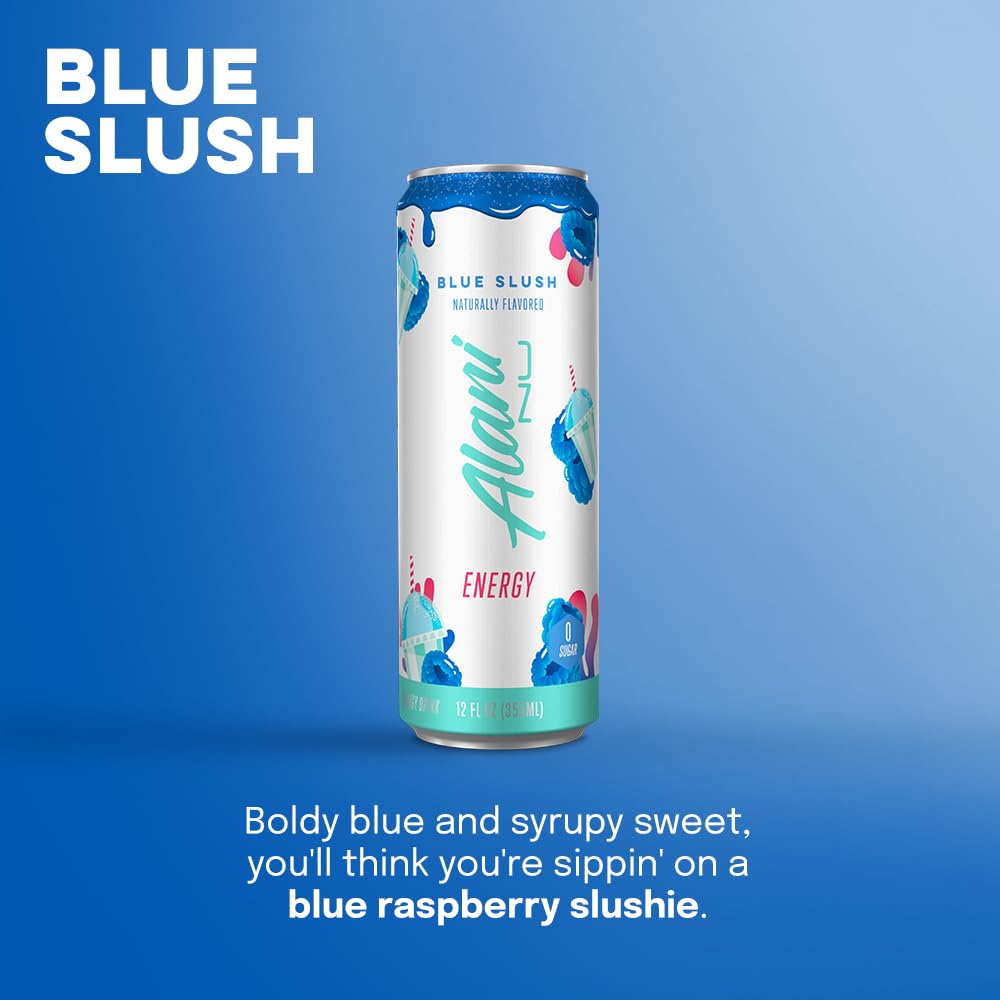 Energy Drink- Blue Slush, Pre Workout Performance with Antioxidants| Biotin B Vitamins| Zero Sugar |10 Calories (12 Drinks, 12 Fl. Oz. Each)
