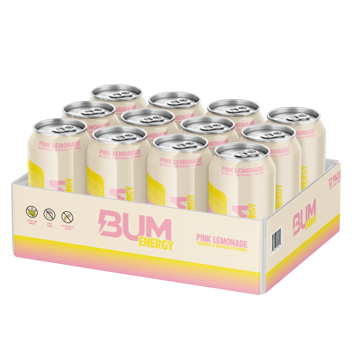 BUM Energy Drink|Pink Lemonade Flavor-(12 Drinks, 12 Fl. Oz. Each)