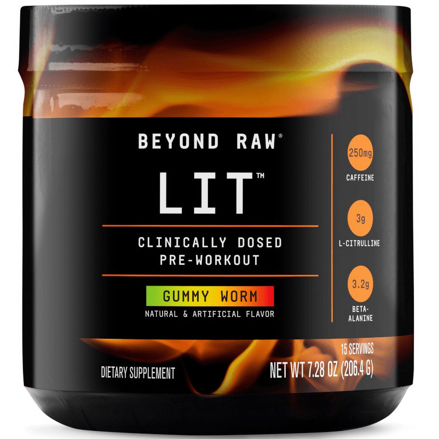 Beyond Raw|Beyond Raw Pre-Workout Powder|Gummy Worm|250mg Caffeine-7.44 oz