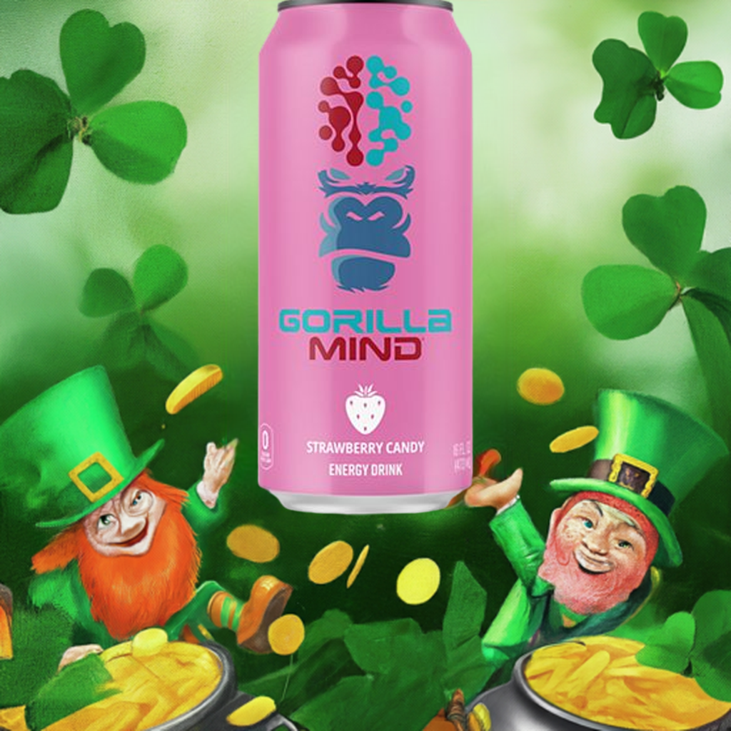 Gorilla Mind Energy Drink –|Strawberry Candy|(12 Drinks, 16 fl. oz. Each)