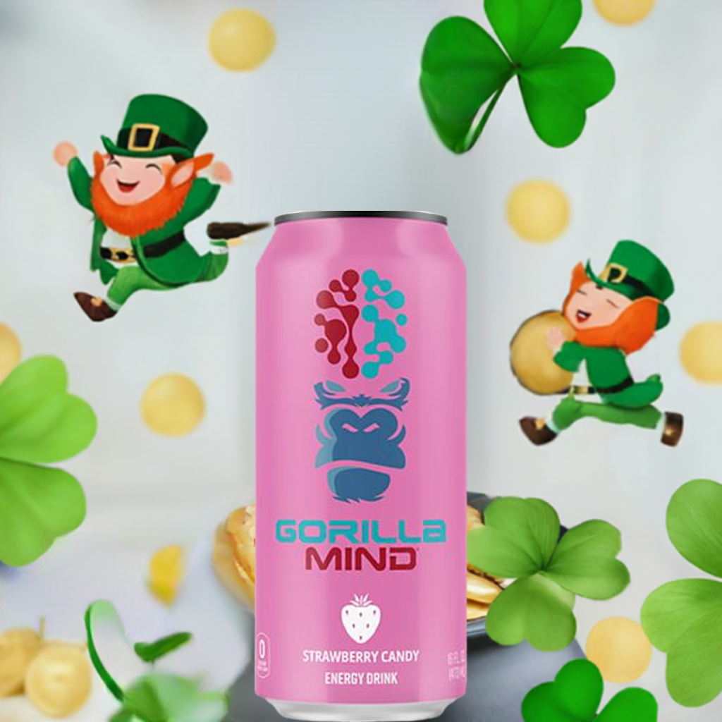 Gorilla Mind Energy Drink –|Strawberry Candy|(12 Drinks, 16 fl. oz. Each)