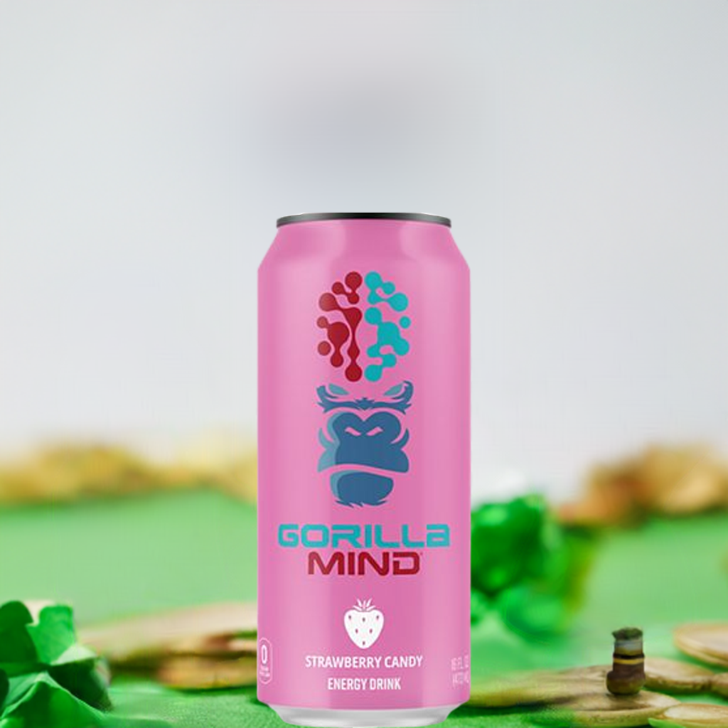 Gorilla Mind Energy Drink –|Strawberry Candy|(12 Drinks, 16 fl. oz. Each)