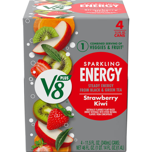 V8 Juice|Energy Sparkling Strawberry Kiwi|Juice Energy Drink-(11.5 fl oz Can, 4 Count)