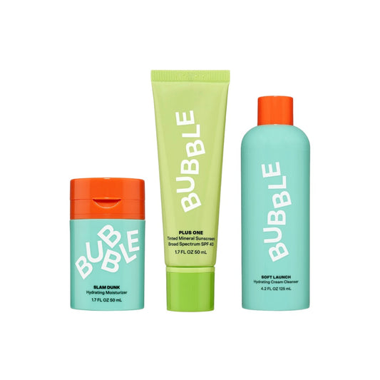 Bubble Skincare|Plus One Tinted Sunscreen|Slam Dunk Hydrating Face Moisturizer Cream|Soft Launch Cream Cleanser 4.2 fl oz(3 multiple Pieces)