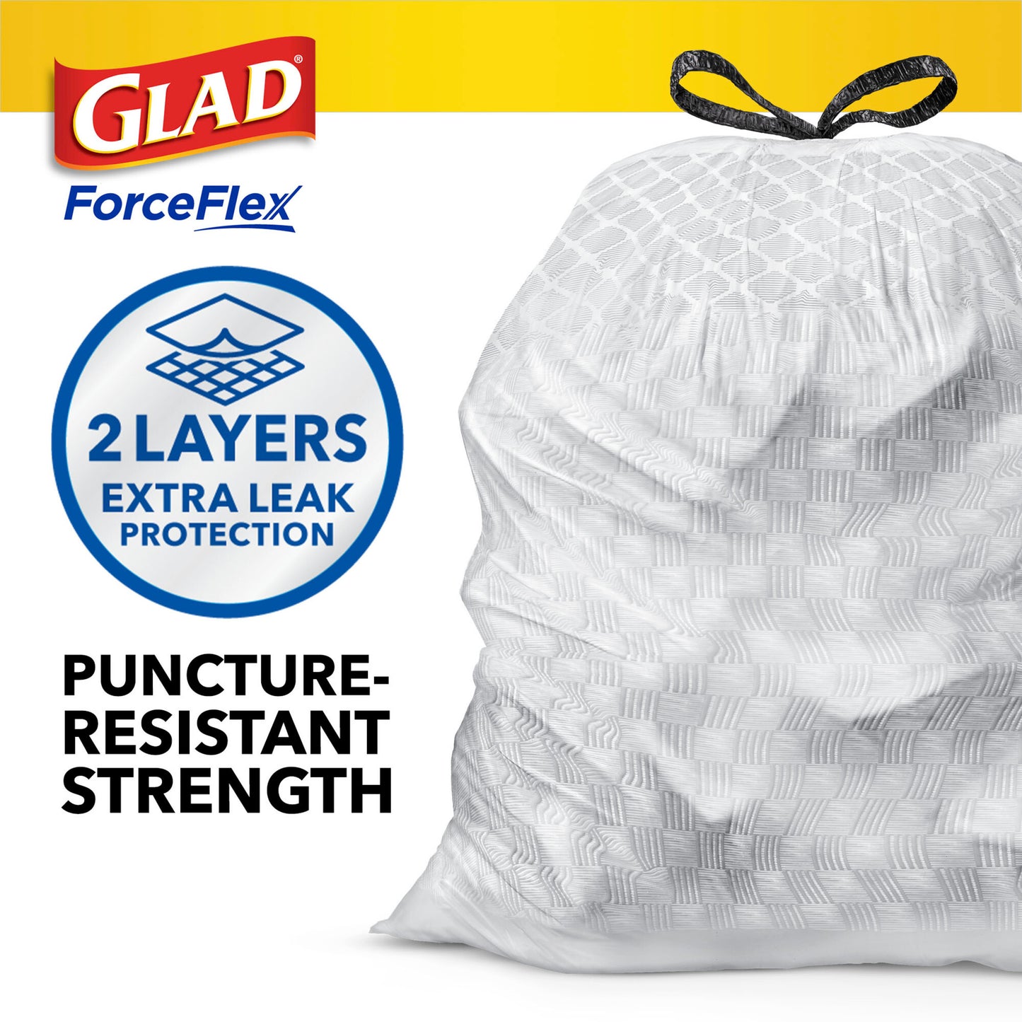 Glad|ForceFlex Tall Kitchen Drawstring Trash Bags|13 Gallon, Gain Fresh Clean with Febreze Freshness-(120 Count)