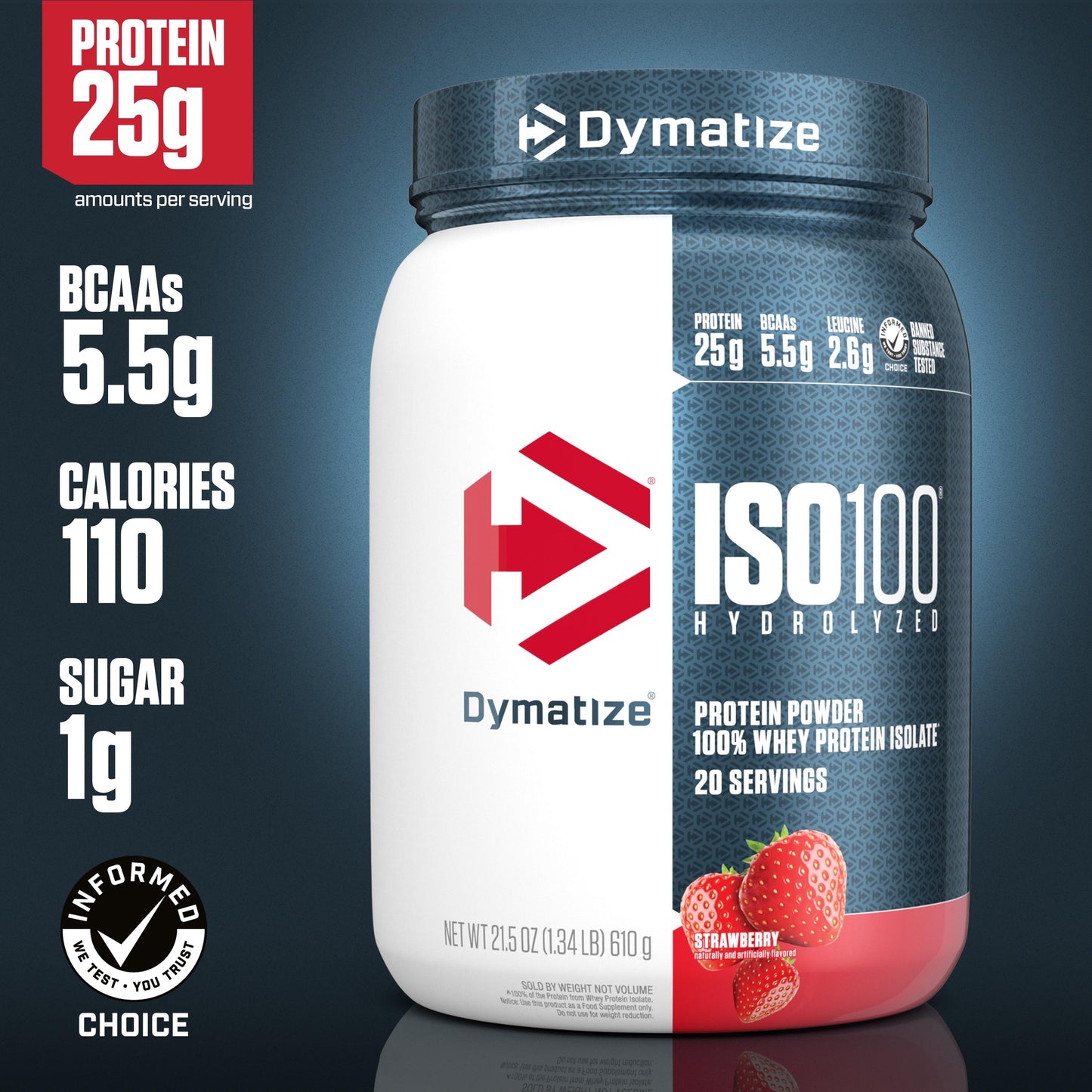 Dymatize Nutrition|Strawberry|Dymatize ISO100 Hydrolyzed Whey Isolate Protein Powder|25g Protein-(20 Servings)