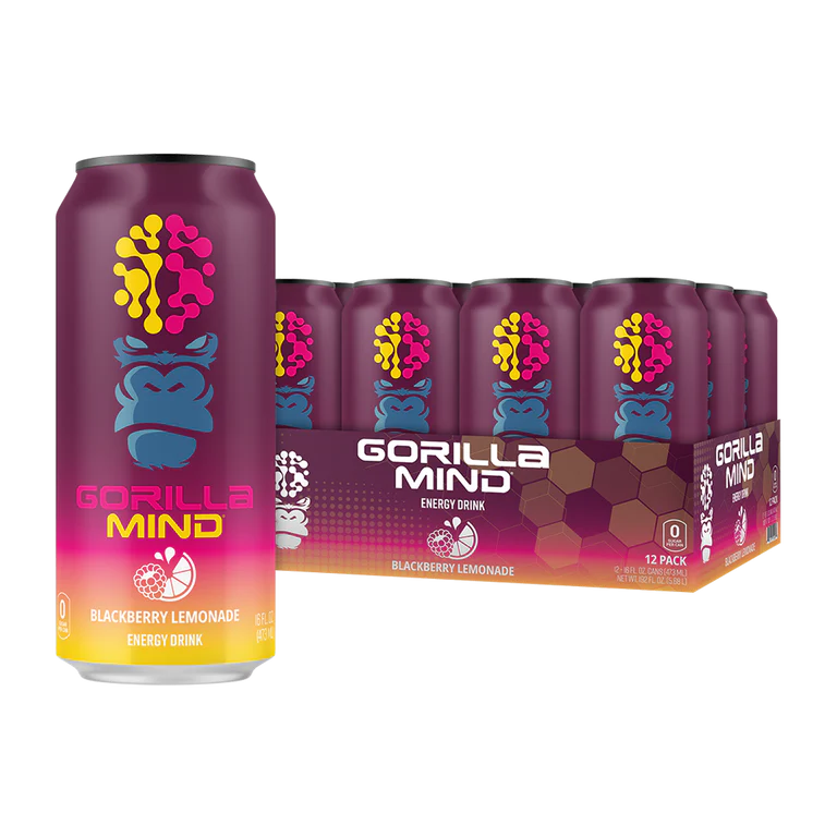 Gorilla Mind Energy Drink –Blackberry Lemonade (12 Drinks, 16 fl. oz. Each)